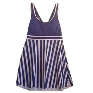 New Women's Blue and White Striped 2 Piece Swim Dress Bathing Suit Sz L